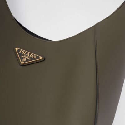 Prada Large leather shoulder bag with topstitching - Military Green/Black