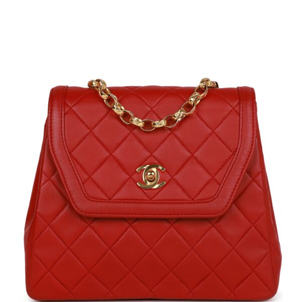Vintage Chanel Trapeze Flap Bag Red Lambskin Gold Hardware