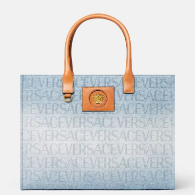 VERSACE ALLOVER LARGE DENIM TOTE BAG