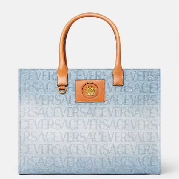 VERSACE ALLOVER LARGE DENIM TOTE BAG