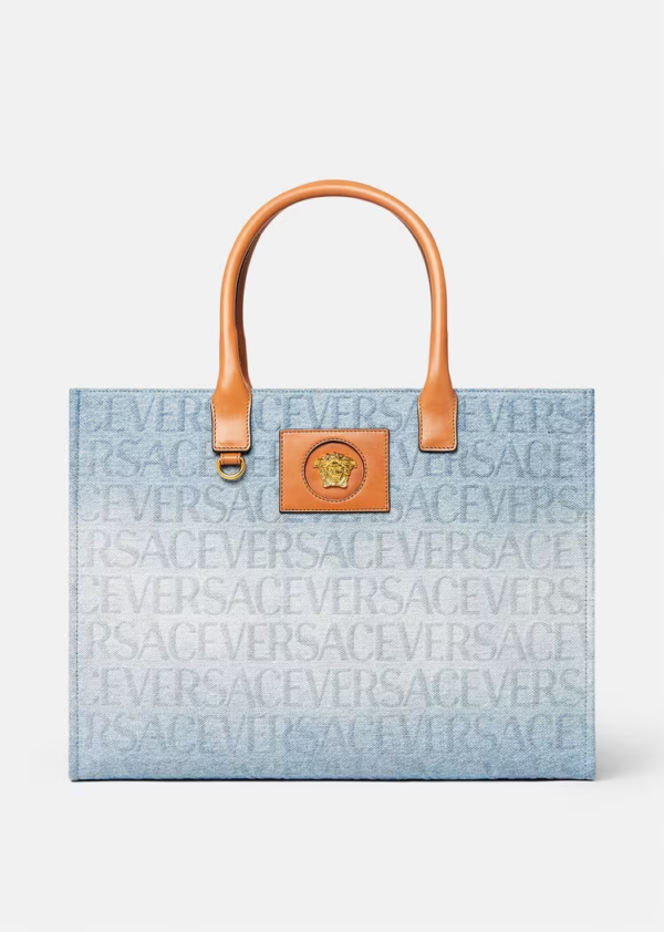 VERSACE ALLOVER LARGE DENIM TOTE BAG