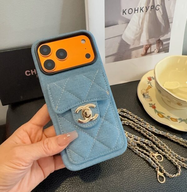 6d5878e951b37ca71bd49ecaecc40235cc15d143ae829b6e37fc95d2628a7d4c Chanel Denim CC Crossbody iPhone Case with Card Slot