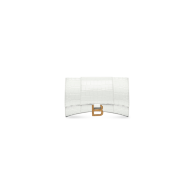 WOMEN'S HOURGLASS WALLET ON CHAIN CROCODILE EMBOSSED IN WHITE