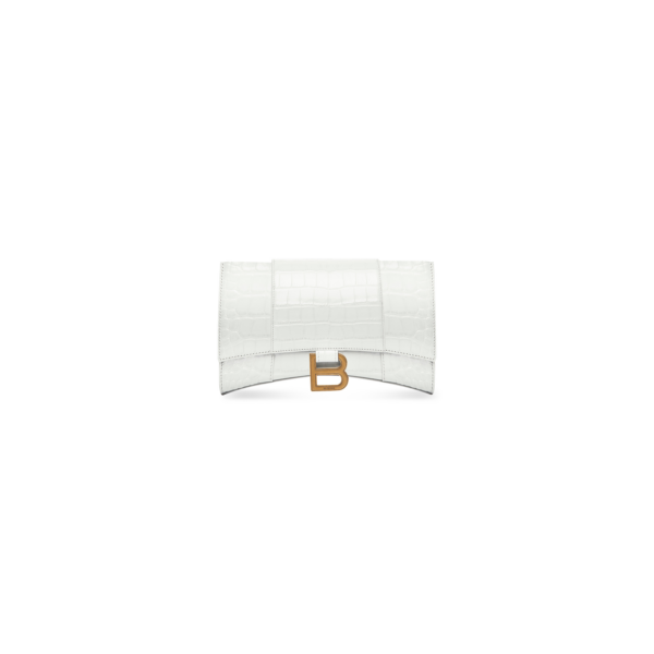 WOMEN'S HOURGLASS WALLET ON CHAIN CROCODILE EMBOSSED IN WHITE