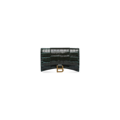 WOMEN'S HOURGLASS WALLET ON CHAIN CROCODILE EMBOSSED IN FOREST GREEN