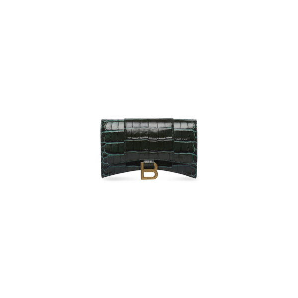 WOMEN'S HOURGLASS WALLET ON CHAIN CROCODILE EMBOSSED IN FOREST GREEN