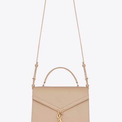 YSL Cassandra Medium Top Handle in Grain de Poudre Embossed Leather