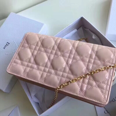Dior Lady Dior Clutch With Chain In Pink Patent