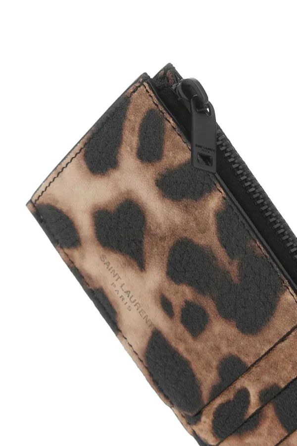 6f32711dff3445cef441a09fde83085c حافظة بطاقات سان لوران Fragments Zipped Leopard Print