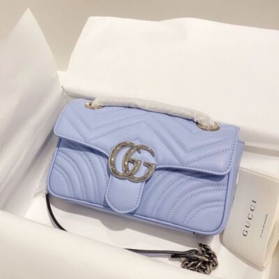 Gucci Mini GG Marmont Silver GG Signature & Shoulder Strap Violet Matelasse Chevron Leather Flap Crossbody For Ladies Online