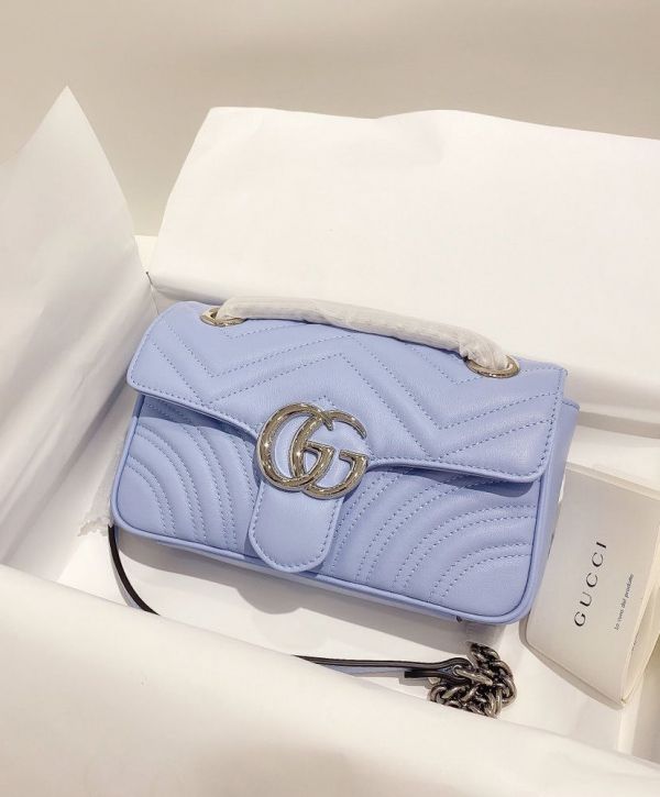 Gucci Mini GG Marmont Silver GG Signature & Shoulder Strap Violet Matelasse Chevron Leather Flap Crossbody For Ladies Online