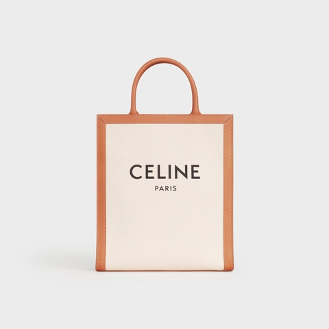 SMALL VERTICAL CABAS CELINE IN CANVAS WITH CELINE PRINT AND CALFSKIN NATURAL / TAN