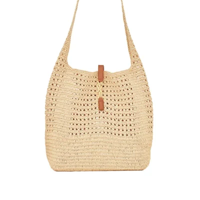 YSL Hobo Raffia Bag in Crochet and Smooth Leather
