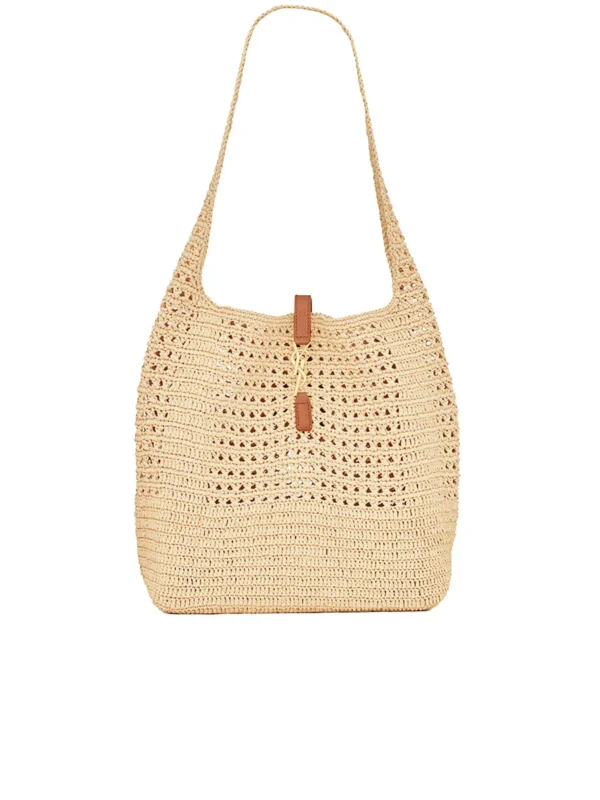 YSL Hobo Raffia Bag in Crochet and Smooth Leather