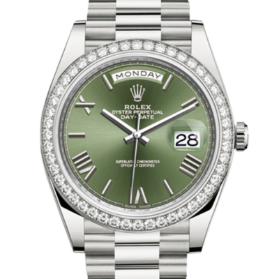 70dc01c70c11f5939668aa1097edb58e Rolex Day-Date 228349GNRP 40MM Green Dial Silver-tone Case