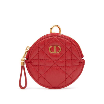 Dior Detachable Dior Caro Coin Purse in Red Cannage Calfskin