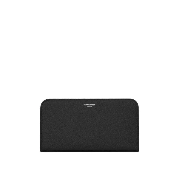 YSL Zip Around Wallet in Grain de Poudre Embossed Leather
