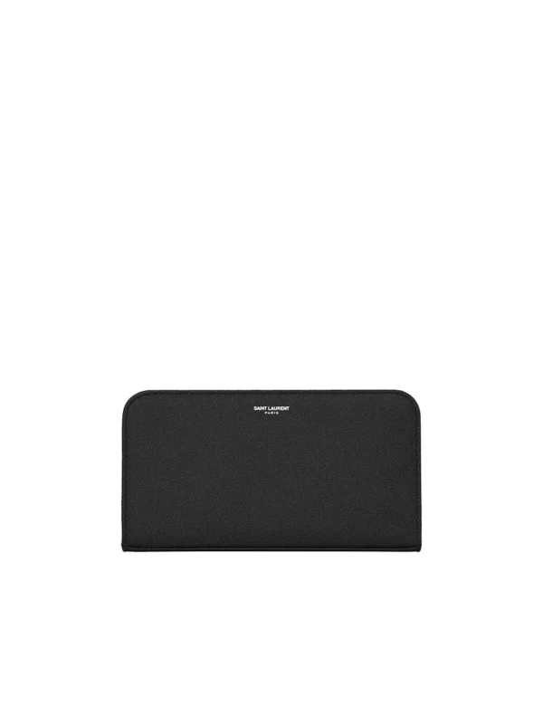 YSL Zip Around Wallet in Grain de Poudre Embossed Leather