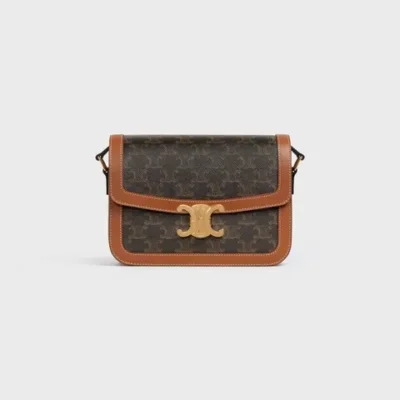CLASSIQUE TRIOMPHE BAG IN TRIOMPHE CANVAS AND CALFSKIN TAN