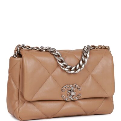 72909bc1b584d0b82dad5d6fa4938d71 Chanel Medium 19 Flap Bag Beige Calfskin Mixed Hardware