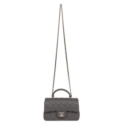 7325b27b378b85e743e6997071b8c990 Chanel Mini Rectangular Flap Bag with Top Handle Dark Grey Lambskin Light Gold Hardware