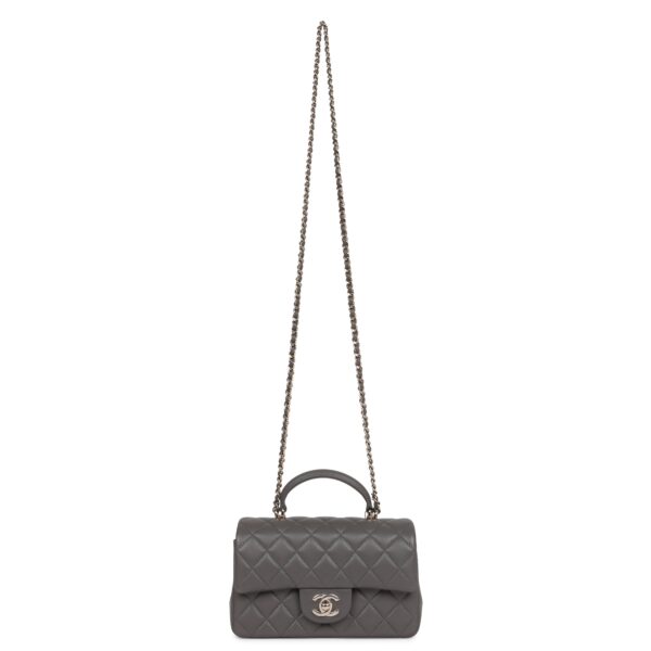 7325b27b378b85e743e6997071b8c990 Chanel Mini Rectangular Flap Bag with Top Handle Dark Grey Lambskin Light Gold Hardware