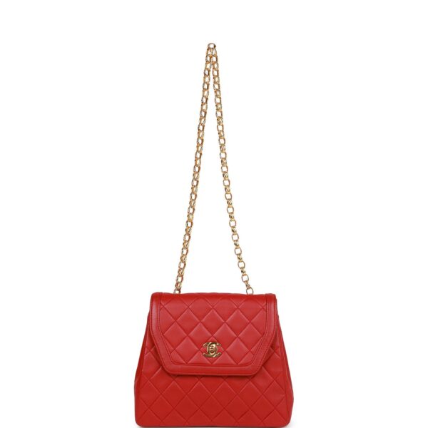 Vintage Chanel Trapeze Flap Bag Red Lambskin Gold Hardware