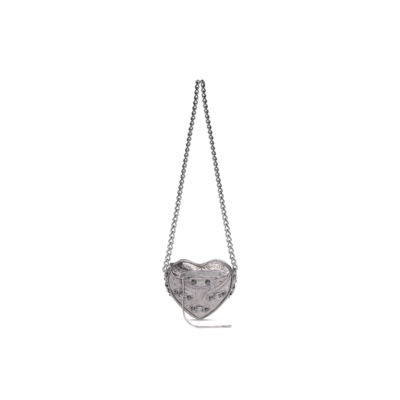WOMEN'S LE CAGOLE HEART MINI BAG METALLIZED IN SILVER