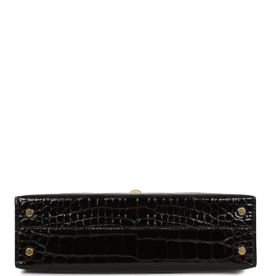 Hermès Kelly Sellier 20 Black Shiny Alligator Gold Hardware
