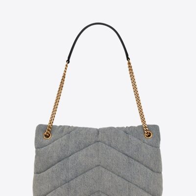 74b9c419ccdf44b8adc79af0af119762 YSL Puffer Medium Chain Bag in Denim and Smooth Leather