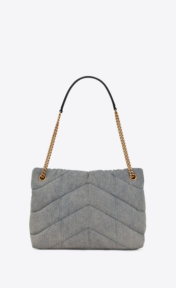 74b9c419ccdf44b8adc79af0af119762 YSL Puffer Medium Chain Bag in Denim and Smooth Leather