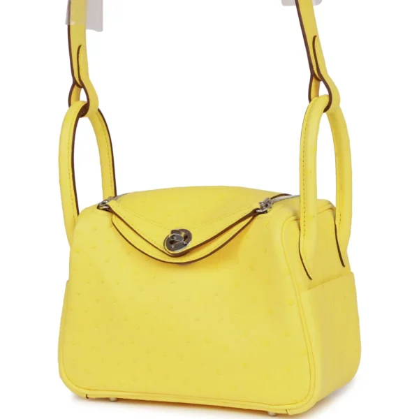 Hermès Mini Lindy Jaune Citron Ostrich Palladium Hardware
