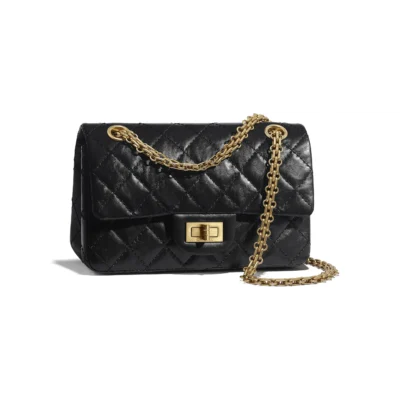 MINI 2.55 HANDBAG Aged Calfskin & Gold-Tone Metal Black