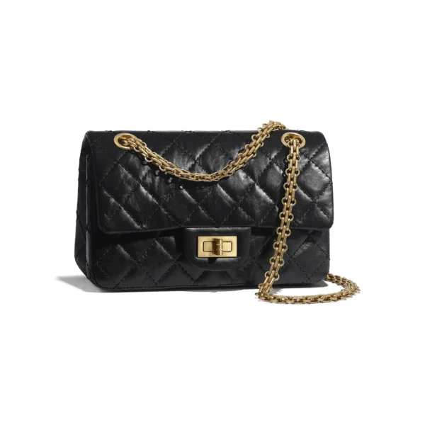 MINI 2.55 HANDBAG Aged Calfskin & Gold-Tone Metal Black