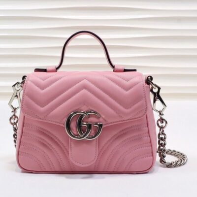 759480e9121a1dc609cfe0895a47f871 Gucci GG Marmont Silver Chain Shoulder Strap GG Logo Flap Female Pink Quilted Leather Single Top Handle Bag 2022 Price