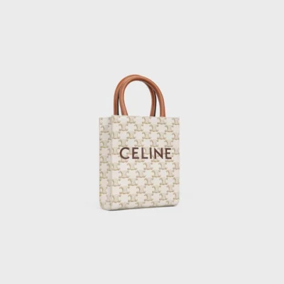 MINI VERTICAL CABAS IN TRIOMPHE CANVAS AND CALFSKIN WITH CELINE PRINT WHITE