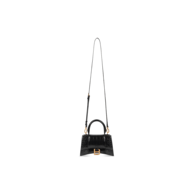 WOMEN'S HOURGLASS XS HANDBAG CROCODILE EMBOSSED IN BLACK