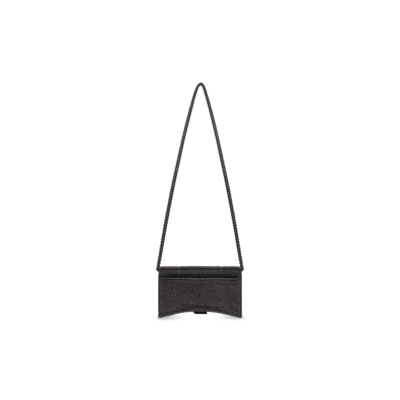 WOMEN'S HOURGLASS WALLET ON CHAIN WITH RHINESTONES IN BLACK