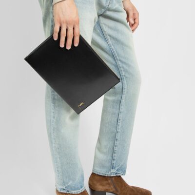 YSL Tiny Cassandre Zip Tablet Holder in Shiny Leather