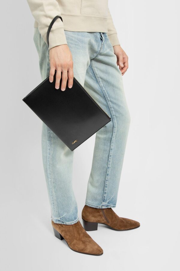 YSL Tiny Cassandre Zip Tablet Holder in Shiny Leather