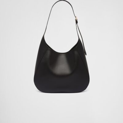 Prada 皮革 topstitching 黑色 大号肩背包
