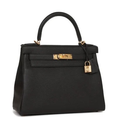 Hermès Kelly Retourne 28 Black Togo Gold Hardware