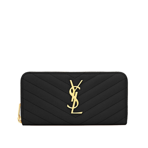 YSL Cassandre Matelasse Zip Around Wallet in Grain de Poudre Embossed Leather