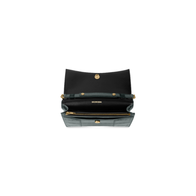 WOMEN'S HOURGLASS WALLET ON CHAIN CROCODILE EMBOSSED IN FOREST GREEN