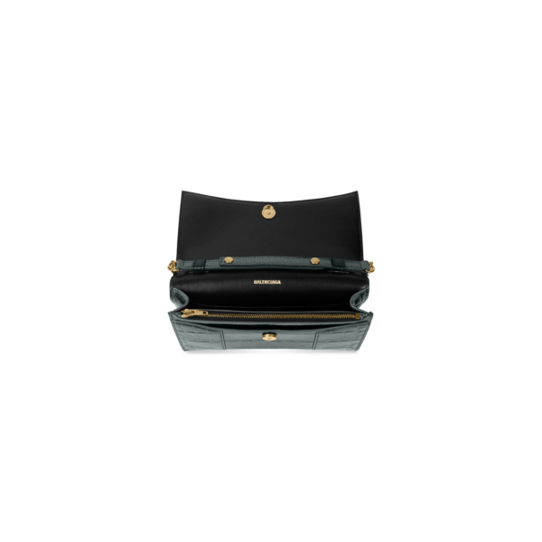 WOMEN'S HOURGLASS WALLET ON CHAIN CROCODILE EMBOSSED IN FOREST GREEN