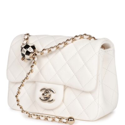 77ec18ac64f80b5d737dfedde311b280 Chanel Pearl Crush Mini Square Flap Bag White Lambskin Light Gold Hardware