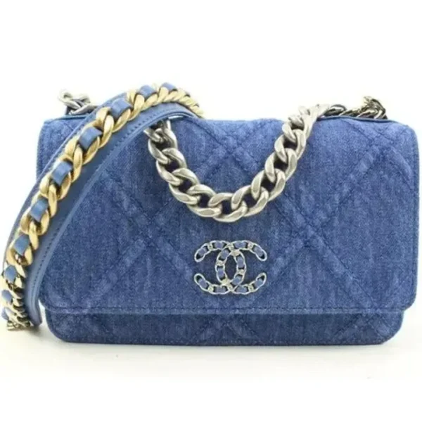 Chanel Wallet on Chain 22p Silver Gold Quilted 19 Flap Woc S126c49 Blue Denim Cross Body Bag