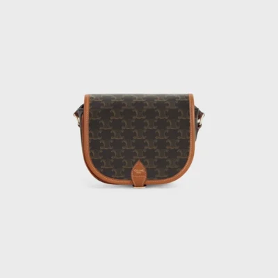 MEDIUM FOLCO BAG IN TRIOMPHE CANVAS AND CALFSKIN TAN
