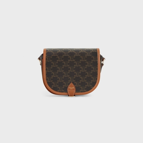 MEDIUM FOLCO BAG IN TRIOMPHE CANVAS AND CALFSKIN TAN