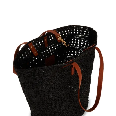 YSL Panier Medium Bag in Crochet Raffia and Smooth Leather